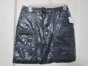 NWT Women's FREE PEOPLE Navy Blue Shiny Mini-Skirt Size 8 MSRP $128 - Picture 1 of 2