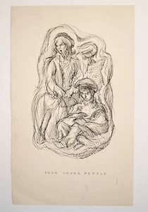 Arthur Wragg (1903-1976) Dibujo a tinta 'Jóvenes pobres' - Imagen 1 de 1