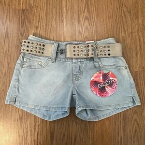 GLO Women's Blue Jean Shorts Size Junior 0 With Belt - Picture 1 of 8