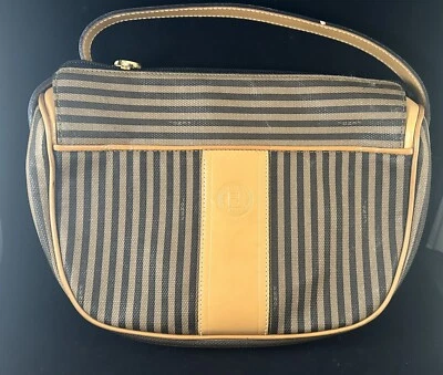 Bolso Bandolera Fendi Vintage Marrón Tostado Pequin Rayas Logo Usado Foto 1 de 4