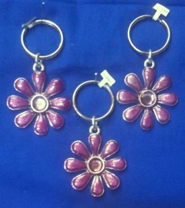 Set 3 Portachiavi Scintillio Fiore Viola Strass Acciaio o Lega Argento - Foto 1 di 2
