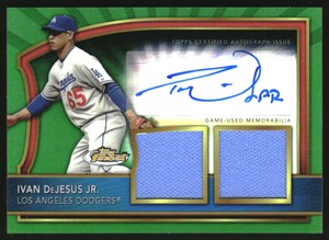 2011 Finest Rookie Dual Relic Autographs Green Refractors #98B Ivan DeJesus Jr.