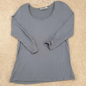 AUGUST SILK Womens Large Grey 3/4 Gathered Sleeve Round Neck Stretch Top Blouse - Picture 1 of 11