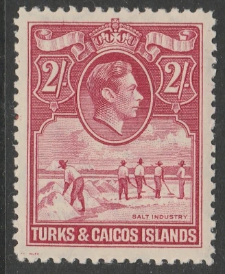 Turks & Caicos Is MINT GVI 1938-45 2 bright rose carmine sg203a - Image 1 of 2