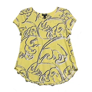Alfani, Yellow Geometric Print Pullover Cap Sleeve Top with Stretch, size L - Picture 1 of 3