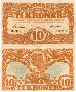 Denmark 10 Kroner P#31o(?) Series U (1943) Danmarks Nationalbank VF UNLISTED - Picture 1 of 1