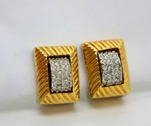 2 Tone Magnetic Clip On Earrings w/ Swarovski Crystals Square Reversible - Picture 1 of 8