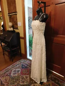 JESSICA McCLINTOCK BRIDAL NYLON OFF-WHITE LACE FLORAL DESIGN NET WEDDING GOWN S4 - Picture 1 of 5