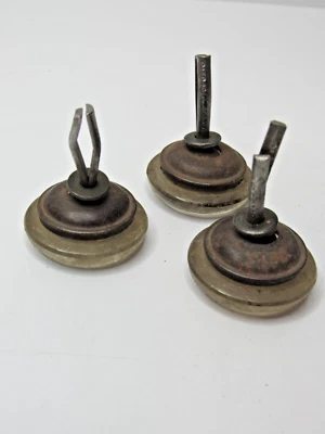 3  Antique Vintage  Furniture Glass Floor Glide Coasters Onward 1 5/8" Dia #P11 - Image 1 of 4