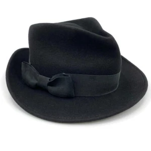 Vintage WPL 4384 100% Wool Fedora Hat Black Felt Made in USA - Picture 1 of 12