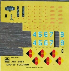 1:72 ESCI Decal - #9058 Mig-29 Fulcrum. Without instructions.