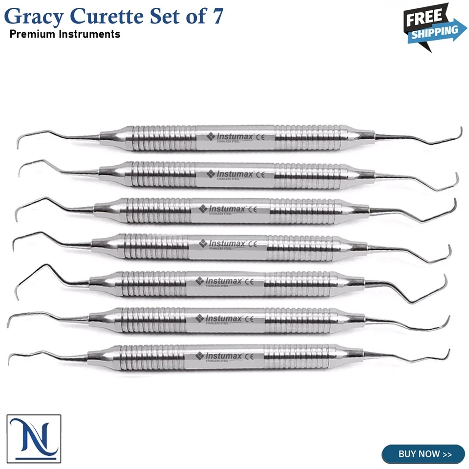 7 Pcs Gracey Curettes Set – Hollow Handle Periodontal Dental Surgical Instrument - Image 1 of 3