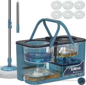 Spin Mop & Bucket Set  4-Chamber System  Hands-Free Wringer 61” Extended Handle - Picture 1 of 7