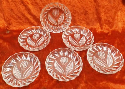 6 Vintage Vetro Dessert / Insalata Conchiglie Con Dell' Dm.14cm X 2,5cm - Immagine 1 di 4