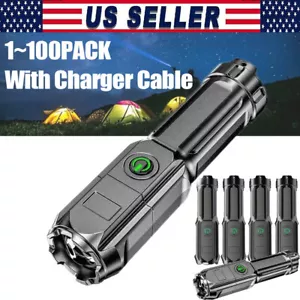Rechargeable 990000LM LED Flashlight Tactical Police Super Bright Torch Zoomable - Picture 1 of 10