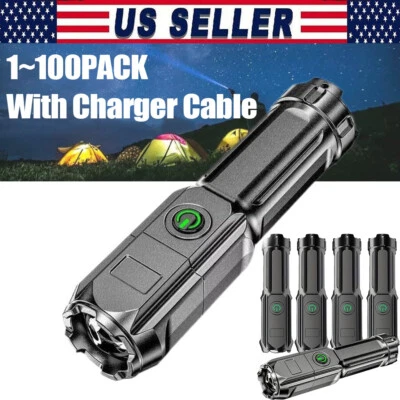 Rechargeable 990000LM LED Flashlight Tactical Police Super Bright Torch Zoomable - Image 1 of 4