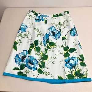 Banana Republic Plissee Seide knielang Blumen Rock Damen Größe 4 gefüttert weiß - Bild 1 von 12