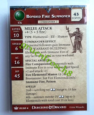 ►BONDED FIRE SUMMENER ►10 U ►WAR OF DRAGON QUEEN 2006 ►D&D GAMES CARD ►WIZARDS - Bild 1 von 2