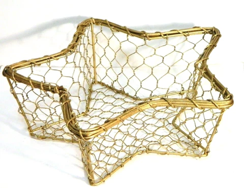 Basket Bowl Woven Metal Wire 10.5" Star Shaped Gold Tone Cover