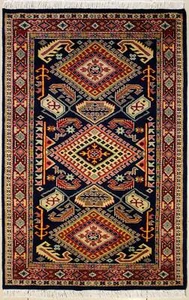 Rugstc 3x5 Caucasian Design Blue Area Rug, Hand-Knotted,Geometric with Wool Pile - Picture 1 of 5
