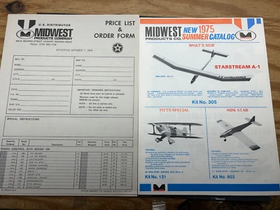1975 MIDWEST AIRPLANE RC FF PRODUCTS DEALER SUMMER CATALOG PRICE LIST ORDER FORM - Image 1 of 3