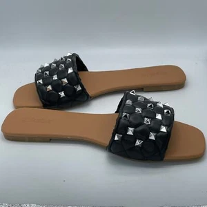 Olivia Miller Shelly Womens Sandals Size 10 Black Studded Flat Slides New in Box - Picture 1 of 12