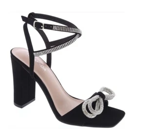 Top Moda Women Black Formal Rhinestone High Heel Sandal Ankle Strap 8.5 - Picture 1 of 7