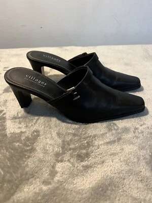 Zapatos de salón Liz Claiborne 7 M negros punta cuadrada bruja tacón sin cordones mulas peregrino Y2k Foto 1 de 4