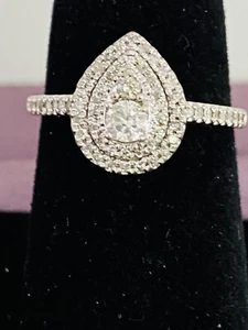 10kt Weißgold 0,50ctw I2-I3, G-TLB Birne Halo Diamant Ring Größe 7 I-85757 - Bild 1 von 9