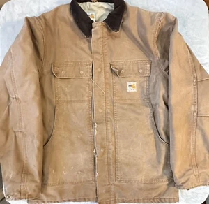 Carhartt FR Jacket Mens Large Tall L Brown Quilt Lined Duck Insulated Heavy Coat - Picture 1 of 16