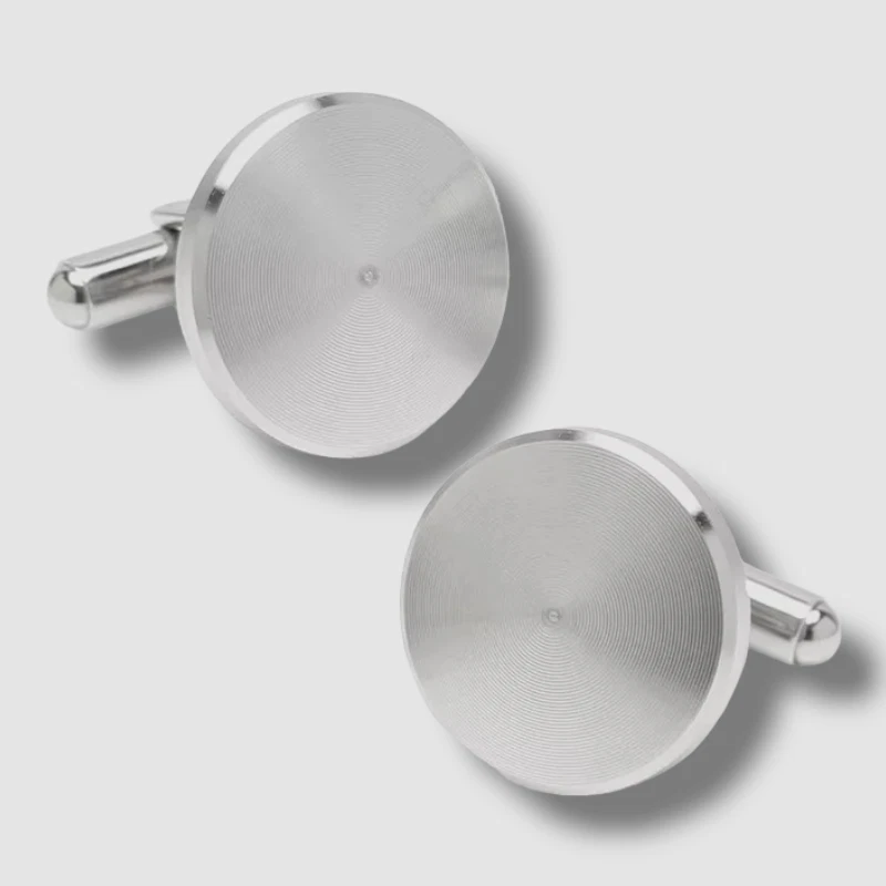 $89 Ox & Bull Men's Silver Brushed Radial Stainless Steel Cufflinks - Image 1 of 1