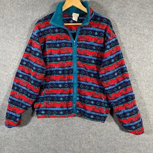 L.L. Bean Jacket Mens XL Blue Bomber Fleece Scandinavian Vintage 80s Colourful - Picture 1 of 11