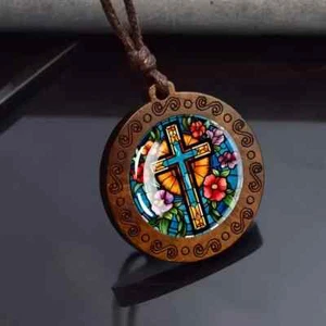 Cross Wooden Pendant Necklace Men's Women's Jewellery - Picture 1 of 4