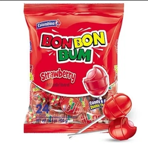 2 PK - Colombina Bon Bon Bum ๐ Strawberry Lollipops W/Bubble Gum -BB: 01/2026 - Picture 1 of 6