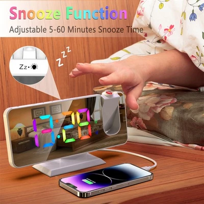 Projection Alarm Clock Color Changing LED Digital Large Screen Mirrored - Image 1 of 4