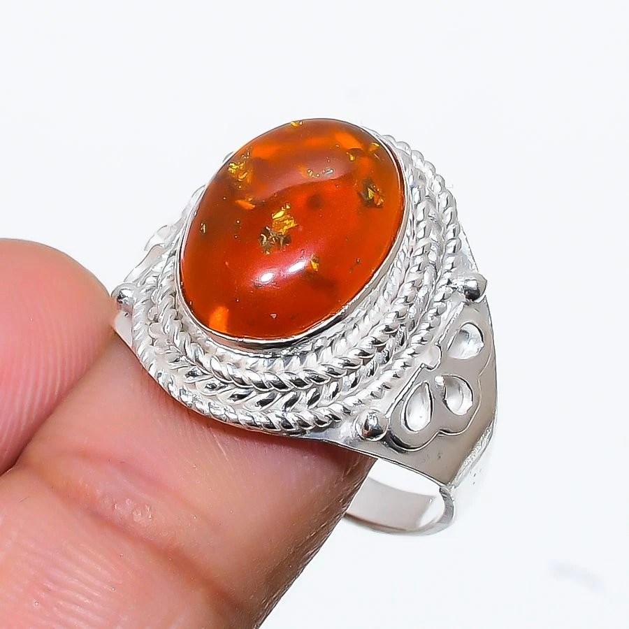 Amber Gemstone Handmade 925 Sterling Silver All Size Ring For Gift - Image 1 of 1