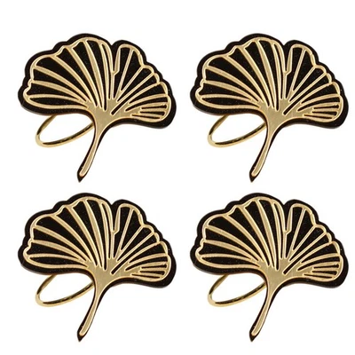  4 pezzi di portatovaglioli moda d'oro ginkgo biloba forma portatovaglioli - Immagine 1 di 4