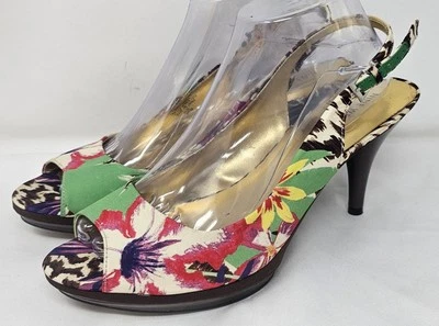 Nine West Sharina Slingback Pump Heels Women's 9.5 M Floral Buckle Adjustable - Image 1 of 4