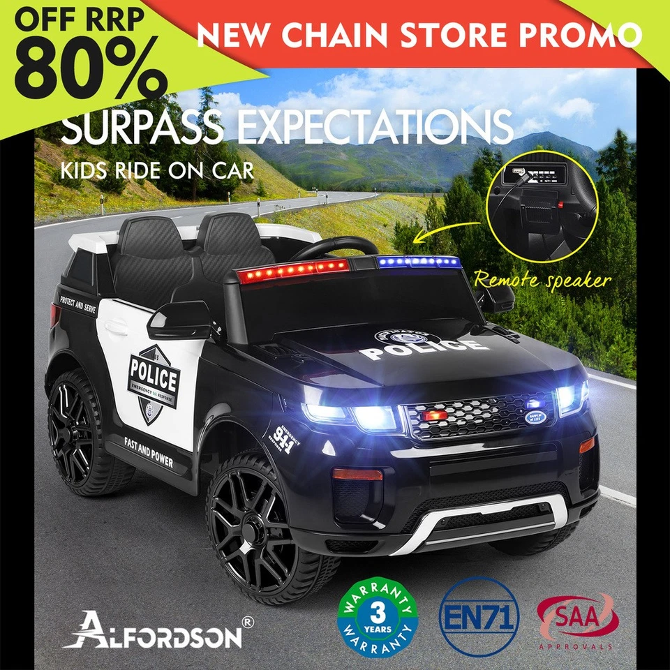 ALFORDSON Kids Police Ride On Car 12V Electric Toy Patrol Remote Control Black