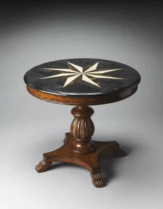 Butler Andorra Table Fossil Stone Star Inlay Round Paw Ft Pedestal Center Hall - Picture 1 of 15
