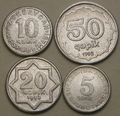 AZERBAIJAN 5 Qapik / 50 Qapik 1992 / 1993 - 4 Aluminum Coins - 2594 * - image 1 of 2