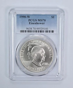 1990-W Eisenhower Commemorative Dollar MS70 PCGS Blue Label *1116 - Picture 1 of 5