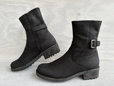 Botas de ciudad La Canadienne altas en la pantorrilla WP negras nobuck tacón bloque con hebilla talla 8 Foto 1 de 4