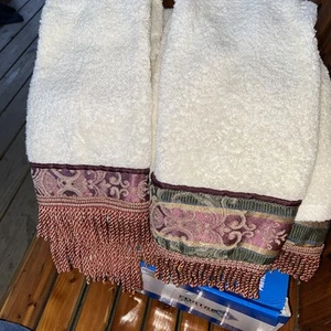 Croscill Lot Of 3 Embellished Fringe Dover Manor Cotton Rich Green & Burgundy - Picture 1 of 2
