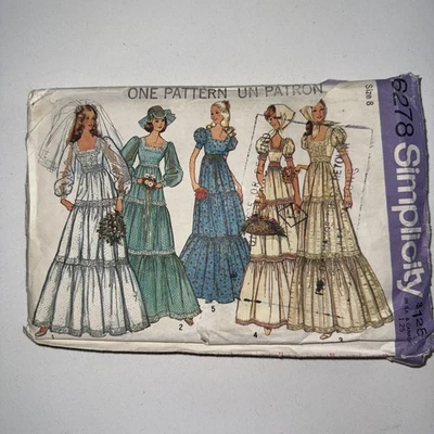 1970s Vintage Sewing Pattern Simplicity 6278 Women's Boho Wedding Dress Size 8 - Image 1 of 4