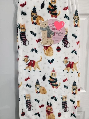 New Christmas Holiday Orange Ginger Cat Kitten Throw Blanket Plush Soft Fleece  - Image 1 of 3