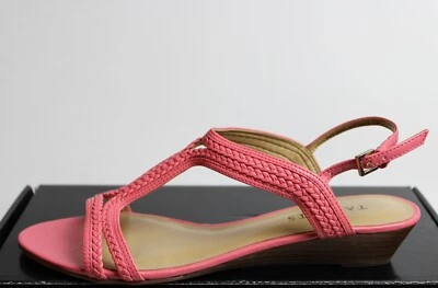 NEW Talbots Sun Kissed Sandal Braided Pink Leather Wedge Open Toe Slingback 7.5M - Image 1 of 4