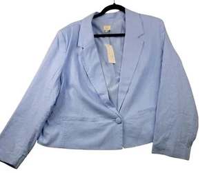 A New Day Womens Cropped Linen Blend Blazer One Button Closure Light Blue 1X - Picture 1 of 9