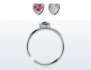Fake Illusion Surgical steel clip on nose ring, with a pretty heart & gem - Picture 1 of 1
