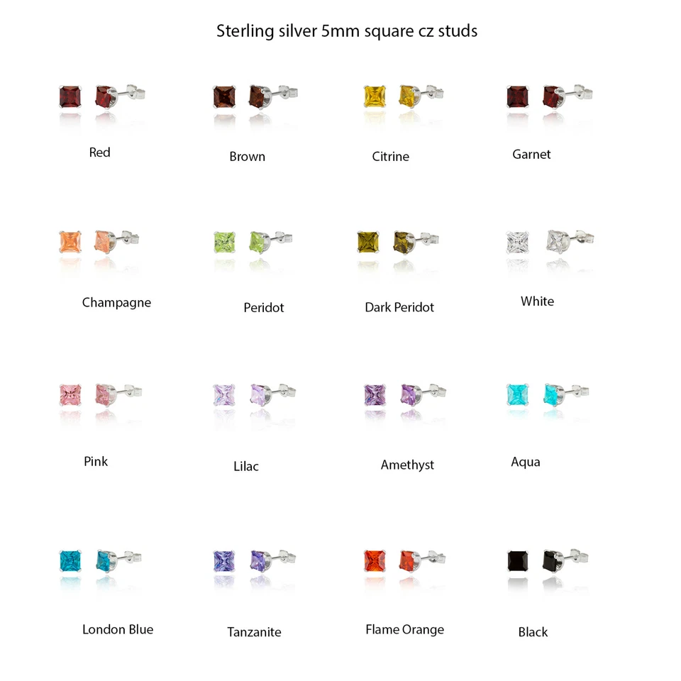 Argento Sterling 5mm Zircone Cubico orecchini quadrati a perno / Scatola regalo - Immagine 1 di 1